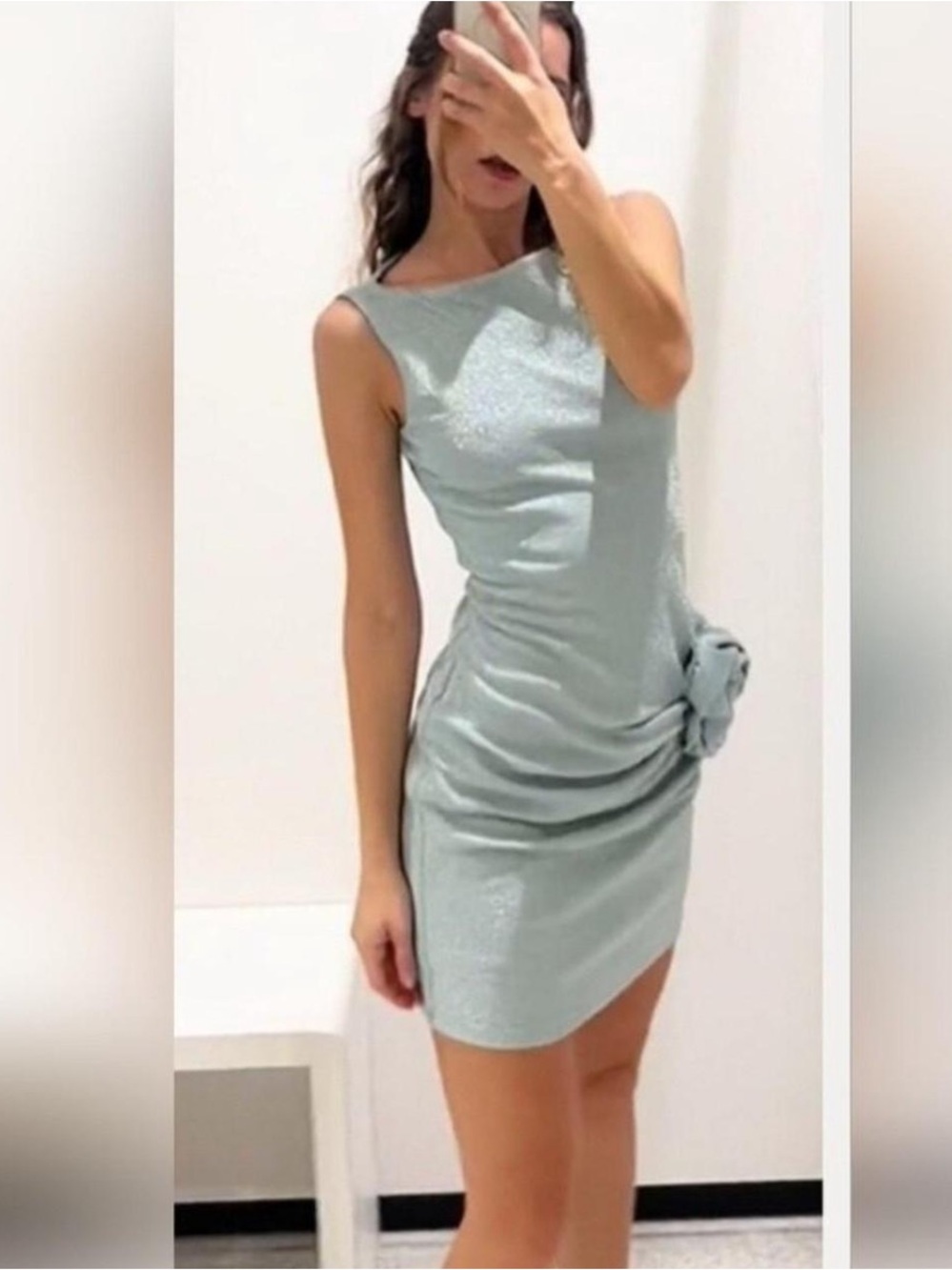 New ZARA Metallic Thread Dress With Raised Flowers